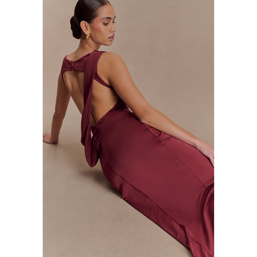 MESHKI Henley Slinky Drape Maxi Dress Wine Small New With Tags - Picture 4 of 8